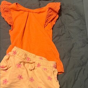 Orange Top and Floral Shorts Set 4t cat and Jack